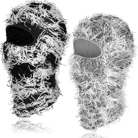 2Pcs Adult Distressed Balaclava Ski Mask Full Face Knitted Balaclava Windproof Cool Ski Mask for Cold Weather