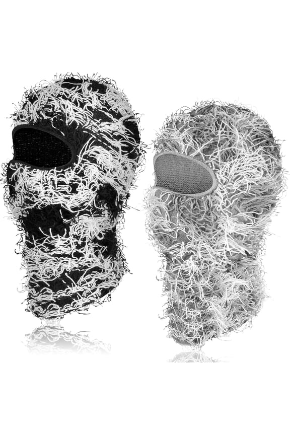 2Pcs Adult Distressed Balaclava Ski Mask Full Face Knitted Balaclava Windproof Cool Ski Mask for Cold Weather