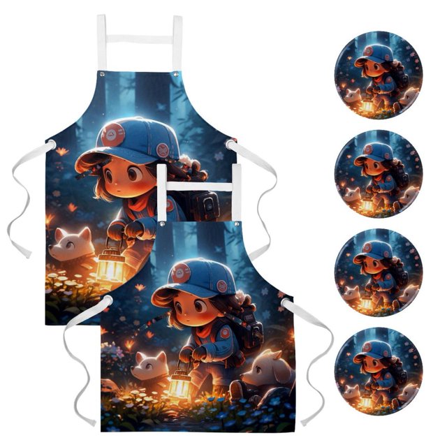 2Pcs Adventure Girl Versatile Aprons Set Kitchen, Baking,Cooking