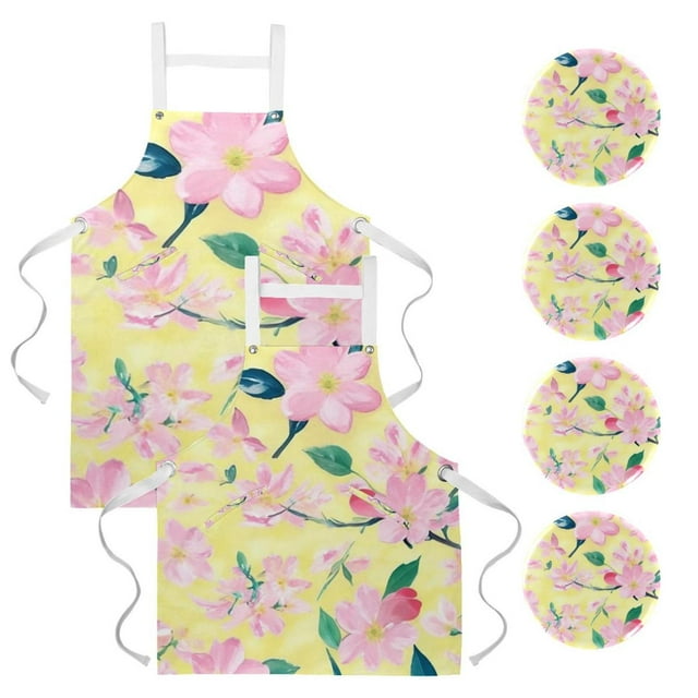 2Pcs Aesthetic Cherry Blossoms Versatile Aprons Set Kitchen, Baking