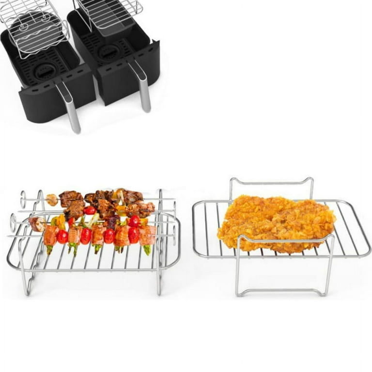 Air Fryer Rack With 4 Skewers - Stainless Steel Double Layer Air Fryer Rack  - Multi-purpose Rack Of Airfryer Compatible For Ninja Air Fryer, Mom Gift,  Kitchen Gadgets, Kitchen Stuff, Kitchen Accessories