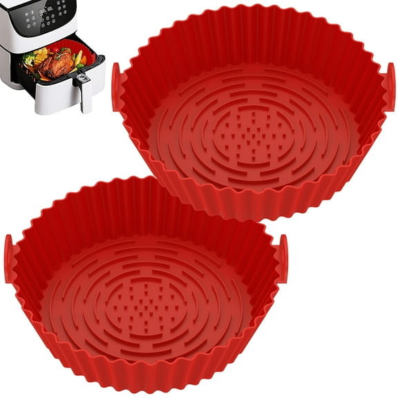 2Pcs Air Fryer Silicone Pot with Handle Reusable Air Fryer Liner Heat Resistant Air Fryer Silicone Basket 7.87inch Round Baking Pan Air Fryer Accessories Paper Liners Replacement for Air Fryer Oven