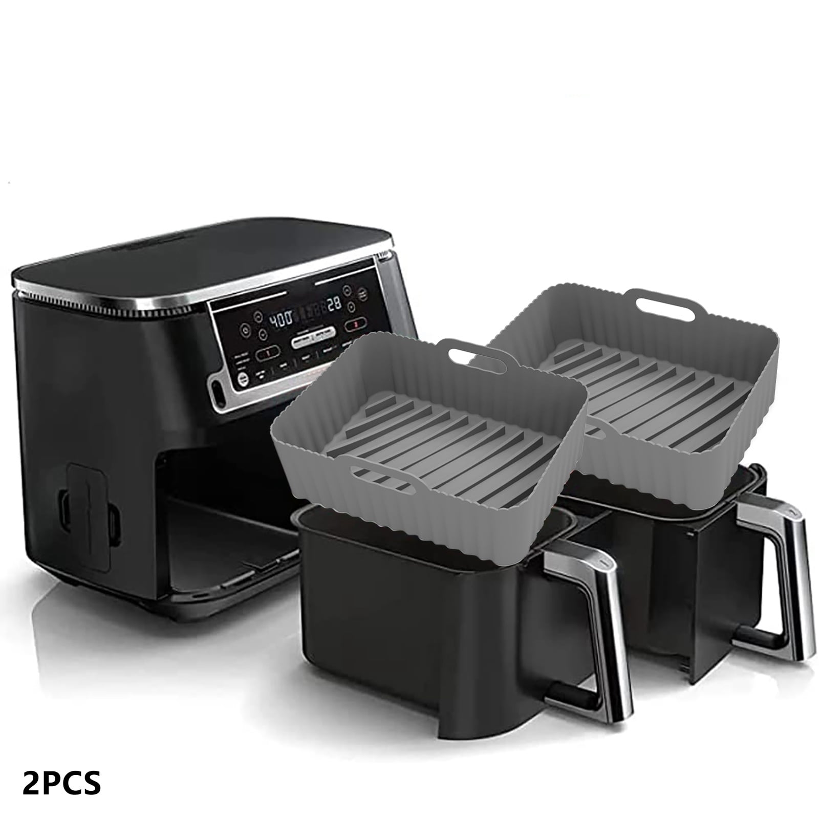 2Pcs Air Fryer Silicone Pot for Ninja Foodi Dual DZ201 8QT Reusable Silicone Airfryer Liner with Heat Proof Gloves Rectangle Silicone Air Fryer Oven