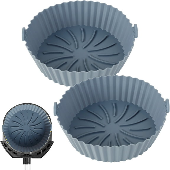 2Pcs Air Fryer Silicone Pot Reusable Air Fryer Silicone Basket Heat Resistant BPA-Free Round Silicone Baking Pan Air Fryer Accessories Paper Liners Replacement for Oven Microwave
