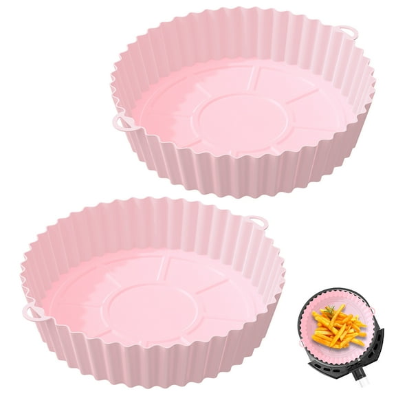 2Pcs Air Fryer Silicone Pot Reusable Air Fryer Silicone Liner Heat Resistant Round Air Fryer Basket with Handle Food Durable Safe Air Fry Oven Accessory for Air Fryer Kitchen Baking