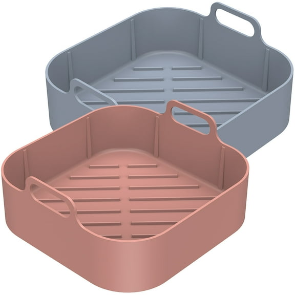 2Pcs Air Fryer Silicone Pot with Handle Reusable Air Fryer Liner Heat Resistant Air Fryer Silicone Baking Pan