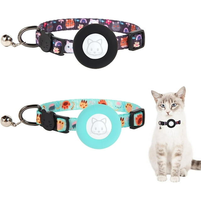 2Pcs AirTag Cat Collar, Adjustable GPS Cat Collar with Apple Air Tag