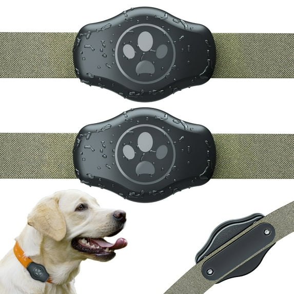 2Pcs AirTag Dog Collar Holder, Waterproof AirTag Case Fits All Width Air Tag Cat Pet Collar Leash Belt, Track Your Pet Using Apple AirTag Technology, Dog Collar AirTag Mount for Dogs and Cats
