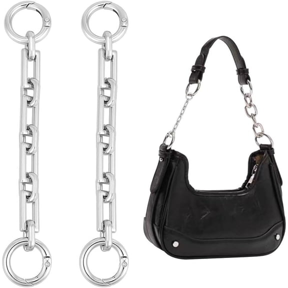 2Pcs Alloy Bag Strap Extender Cross Chains 14.5cm Platinum Crossbody Handbag Shoulder Chains with Spring Gate Rings for Bag Replacement grey
