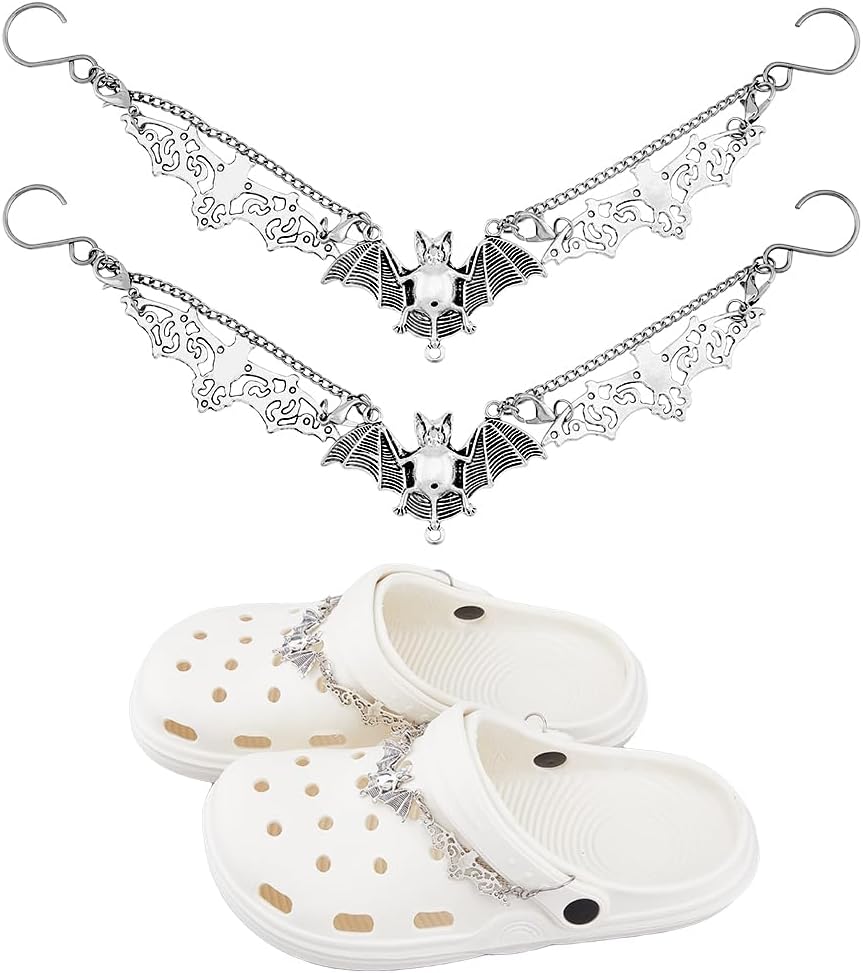 2Pcs Alloy Bat Link Shoe Chains Bat Shoe Charms with S-Hook Silver Shoe ...