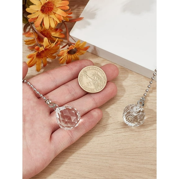 2Pcs Alloy Charms Ceiling Fan Pull Chain Extenders Metal Pendants with Brass Ball Chain Decorative Hanging Connector for Bedside Lamp Table 545mm Metal Platinum DIY