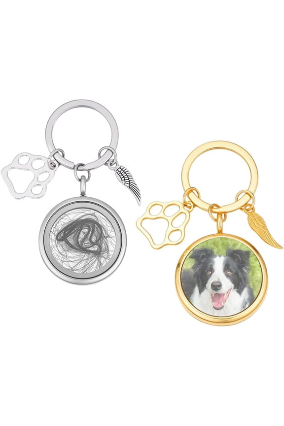 2Pcs Alloy Locket Keychain with Alloy Rings Paw Print Platinum Golden 60mm 2pcs/set Creation