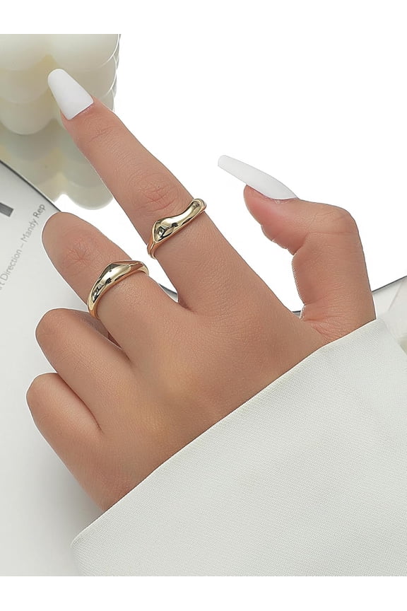 2Pcs Alloy Open Cuff Rings Sets for Women Light Gold Inner Diameter: 17mm