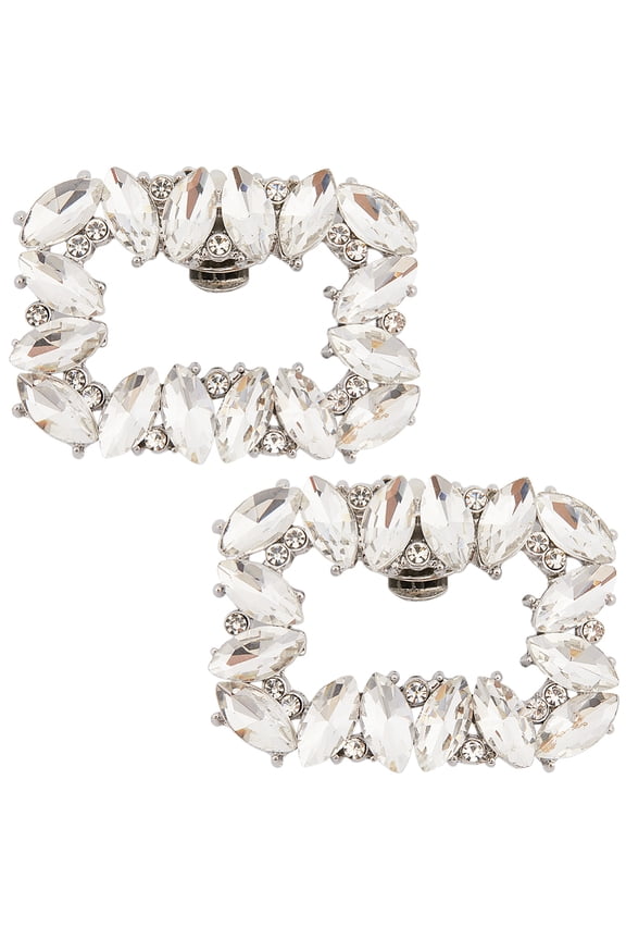 2Pcs Alloy Rhinestone Shoe Buckle Clips Detachable Rectangle Shoe Decorations Platinum 38x48x5mm for DIY