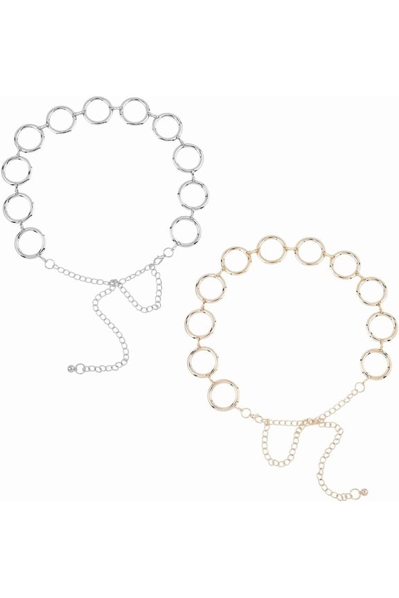 2Pcs Alloy Waist Belts for Women Waist Chains Ring Linking Belts Metal Chain Dress Belt Hollow Sweater Belt Decorated for Dress Sweater OvercoatPlatinum Golden Mixed Color