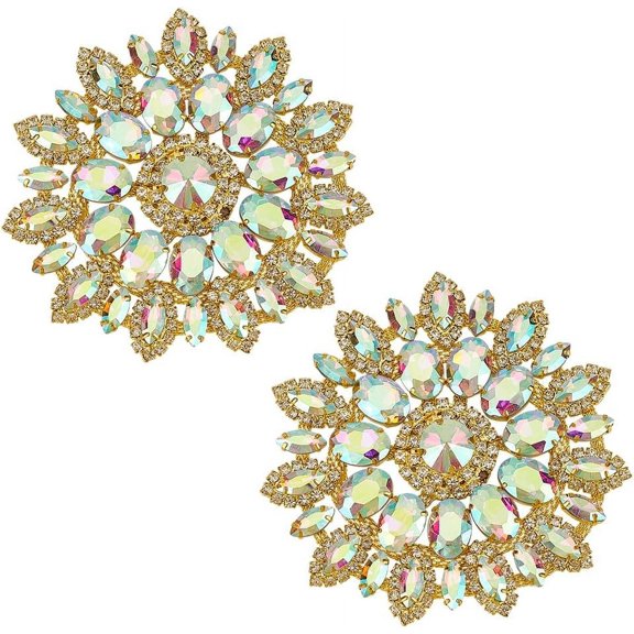 2Pcs Alloy with Rhinestone Handicraft Beading Appliques Sew on Patches Ornament Accessories Flower Clear AB 112x8mm