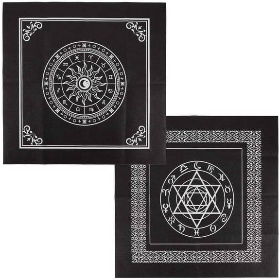2Pcs Altar Cloth Sun Pentagram Celestial Constellation Tarot Card Deck Spiritual Tapestry Tablecloth Power Sacred Cloth Astrology for Divination Pendulum Witchcraft Supplies Pagan 19.68in