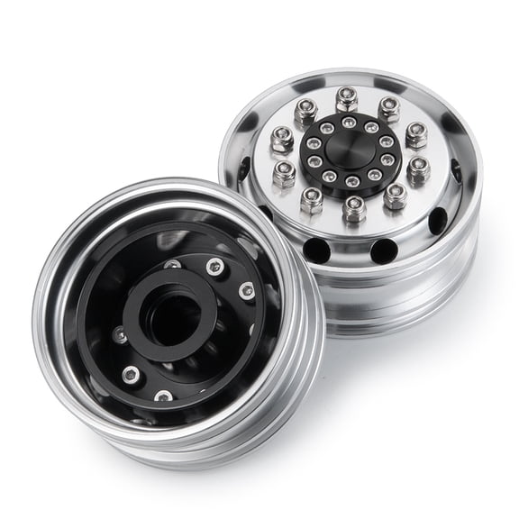 2Pcs Aluminum Alloy Front Wheels Rims Unpowered Hubs for 1/14 Tamiya Truck Drag Head Tractor Wheels Tires Upgrade Parts