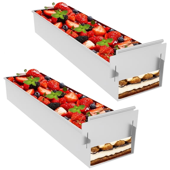 2Pack Aluminum Alloy Tiramisu Pan, 16.4 Inch Rectangle Cake Mold with Removable Sides, Nonstick Long Baking Pan for Mousse & Cheesecakes