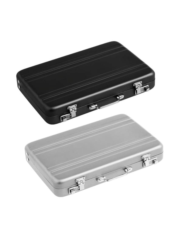 2Pcs Aluminum Password Box Card Case Mini Suitcase Password Briefcase - Silver & Black