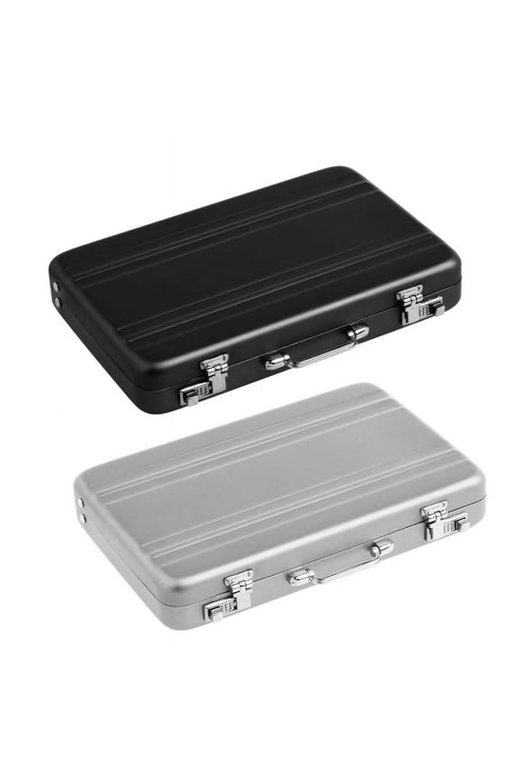 2Pcs Aluminum Password Box Card Case Mini Suitcase Password Briefcase - Silver & Black