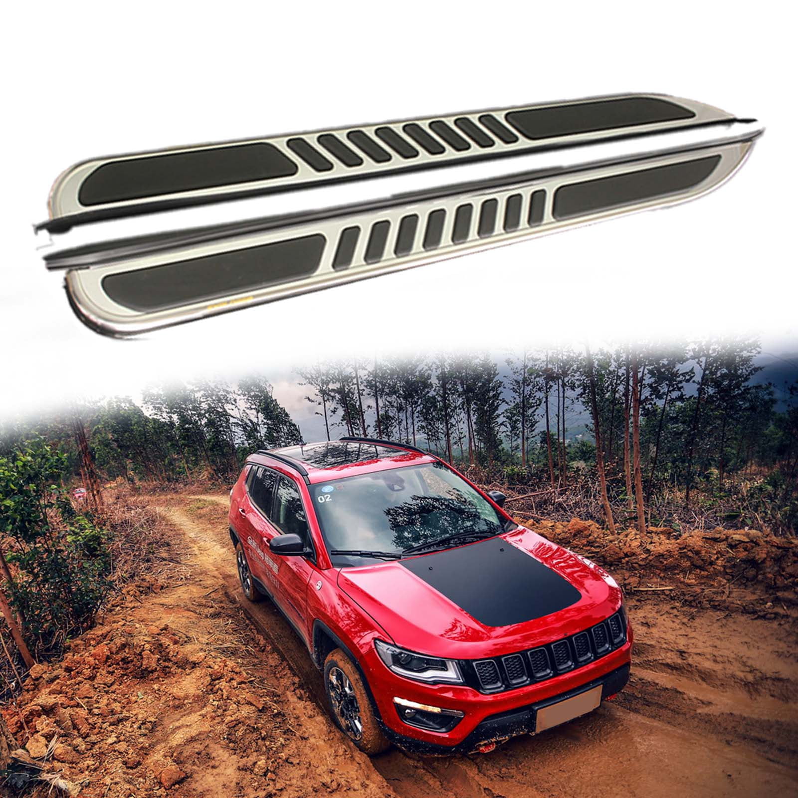 Compass Run 2Pcs Aluminum Running Boards Fit for Jeep Compass 2017 2018 2019 2020 ...