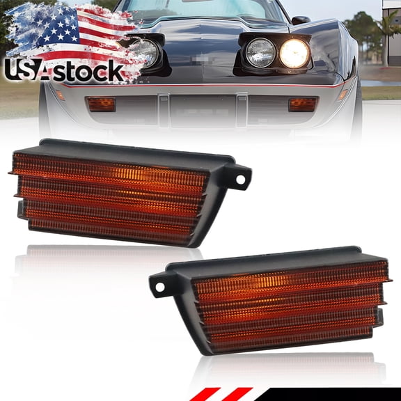2Pcs Amber Lens Front Bumper Parking Light Turn Signal Light Turn Warning Light DRL Daytime Running Light Cover For 1975 1976 1977 1978 1979 Chevrolet Corvette C3 No Bulb/Socket Included
