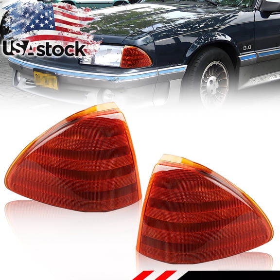 2Pcs Amber Lens Front Corner Light Parking Light Turn Signal Light DRL Light Daytime Running Light Side Marker Light Cover For 1987 1988 1989 1990 1991 1992 1993 Ford Mustang No Bulb/Socket Included