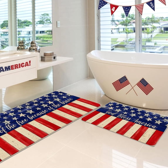 2Pcs American Flag Patriotic Doormats, Non-Slip Floor Rugs for Memorial Day, Independence Day, One Large & One Small Set, A