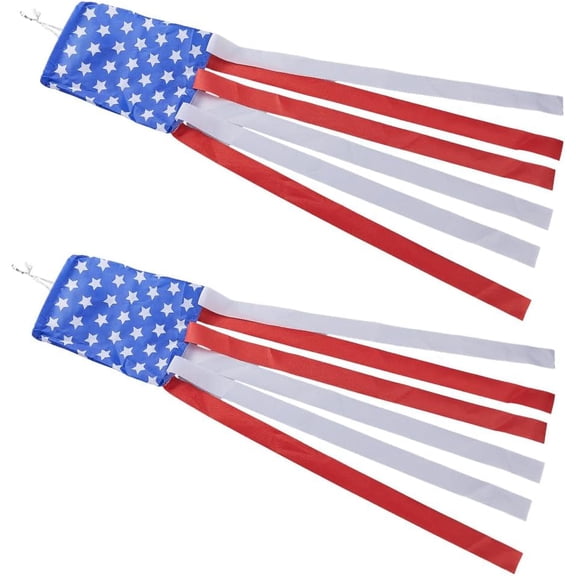 2Pcs American Flag Windsocks 46.5 Inch Cloth Waterproof US Stars Stripes Outdoor Hanging Flags Decoration Column Windsock for Home Garden Balcony July Patriotic Day 2pcs