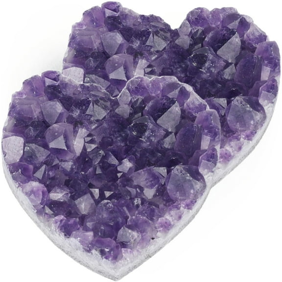 2Pcs Amethyst Crystals and Healing Stones Gemstones 1.5-2inch Heart Crystal Cluster Geode Purple Natural Rock Protection Crystals Raw Stone Heart Decor Energy Balance Reiki Room Decor