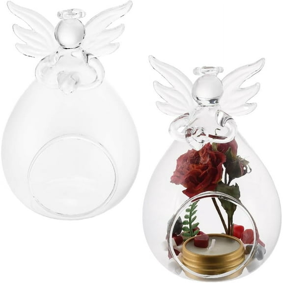 2Pcs Angel Candle Holders Glass Hanging Tealight Candle Holder Candle Glass Holders