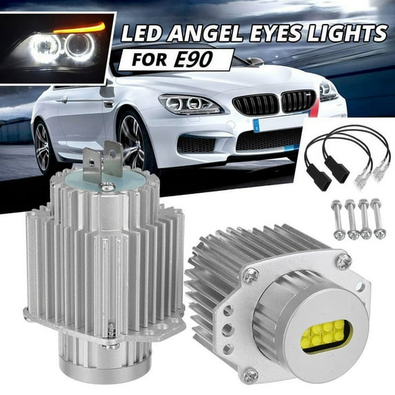 2Pcs Angel Eyes CANbus 80W LED Headlight Marker Light Bulbs Error Free for - E90 E91 3 Series 2005-2008 Super White
