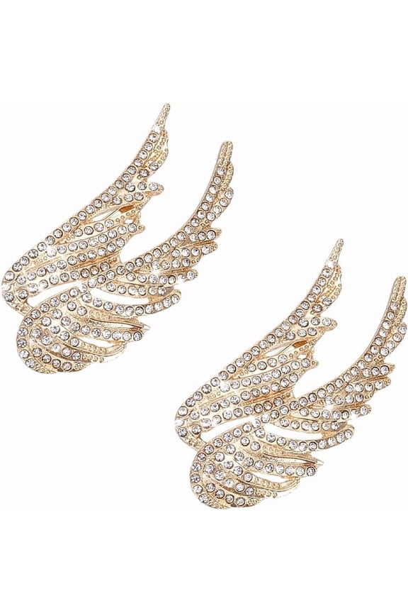 2Pcs Angel Wings Zinc Alloy Rhinestone Brooches for Backpack Clothes Wedding Party Golden 23x49mm for DIY