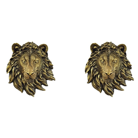 2Pcs Animal Head Wall Decor Lion Wall Decor Wall Statue Home Decor Simulation Statue
