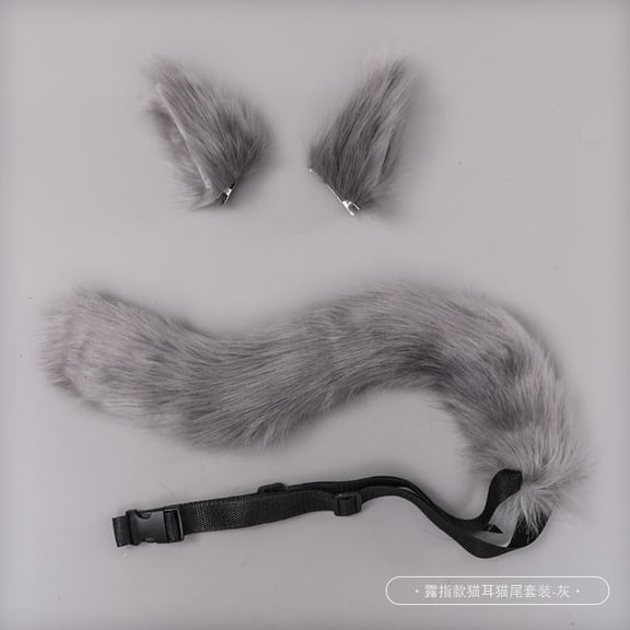 2Pcs Anime Fox Wolf Ears Headband Furry Plush Tail Outfit Set, Halloween Animal Party Costumes Fursuit Wolf Therian Accessories