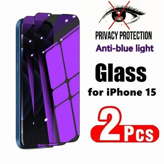 2Pcs Anti Blue Light Privacy Tempered Glass for iPhone 15 Pro Max 14 Plus 13 12 Mini 11 Eye Protection Clear Screen Protector for iPhone 15 2Pcs Glass