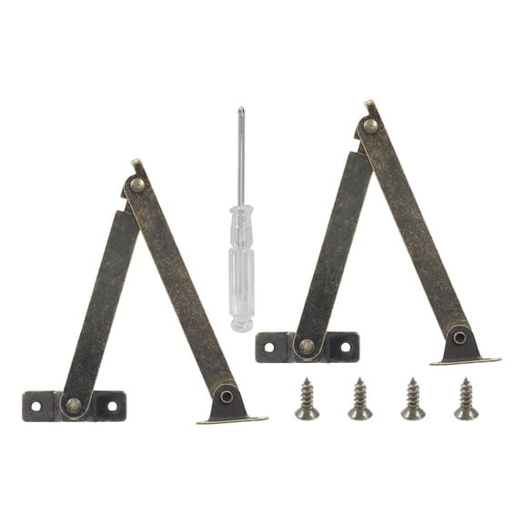 2Pcs Antique Bronze Folding Lid Support Hinges, Left Side Lift Up Stay Hinge for Furniture Cabinet Cupboard Wooden Boxes Jewelry Cases Display, 3.46" x 0.43" (Folded Length x Width)