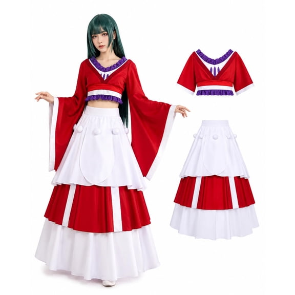 2Pcs Apothec Annals Cosplay, Festive Shinto Priestess Traditional Costume, Folk Character Crop Top Pleated Skirt Set for Carnivals, Theatrical Dancer Cosplay Performance Attire-Top+SkirtXXL