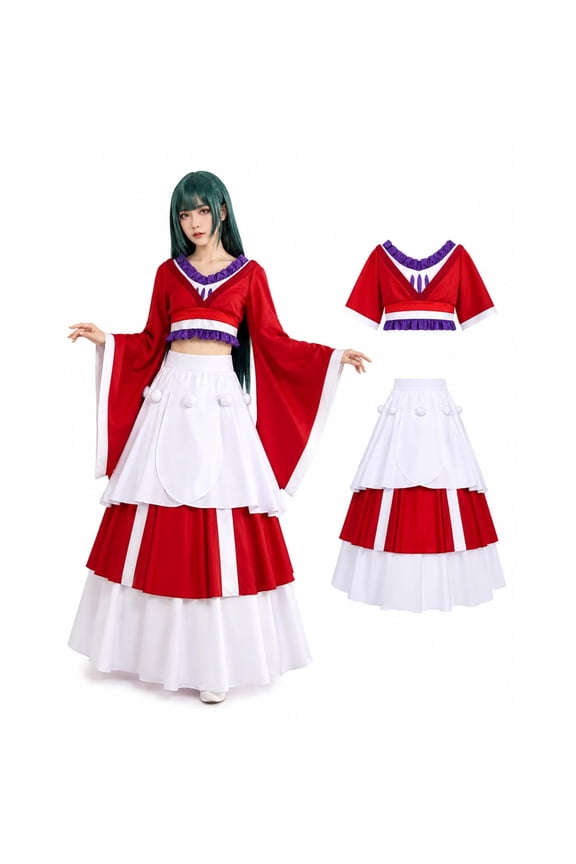 2Pcs Apothec Annals Cosplay, Festive Shinto Priestess Traditional Costume, Folk Character Crop Top Pleated Skirt Set for Carnivals, Theatrical Dancer Cosplay Performance Attire-Top+SkirtXXL