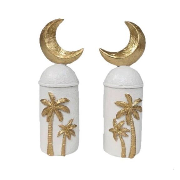 2Pcs Arabian Night Theme Resin Art Craft Miniature Coconuts Tree Moon Castles Decorative Figurine for Islamic Decors Lover