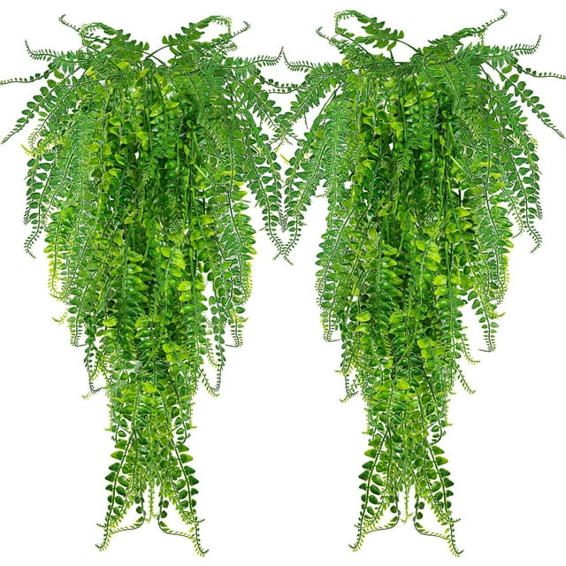 2Pcs Artificial Boston Fern Plants,Artificial Fake Plant Wall Hanging
