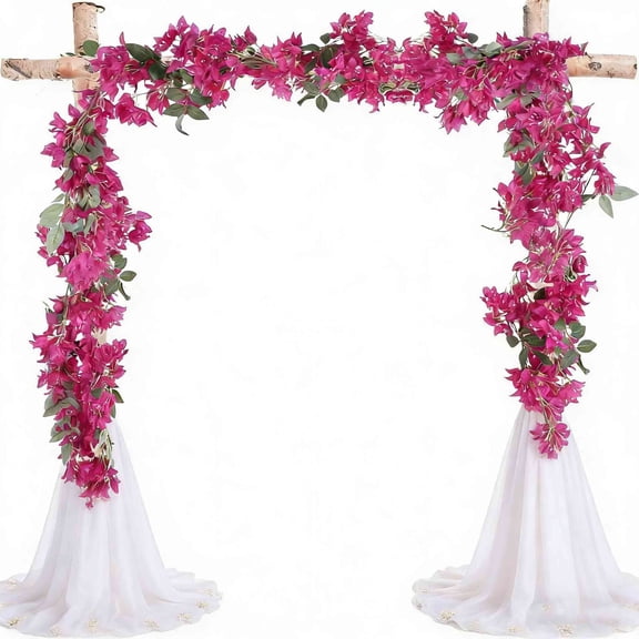 2Pcs Artificial Bougainvillea Flowers Garland, 5.58ft Fake Silk Bougainvillea Vines Long Plant Faux Bougainvillea Wreaths for Centerpieces Table Runner Wedding Arch Wall Decorations (Red)