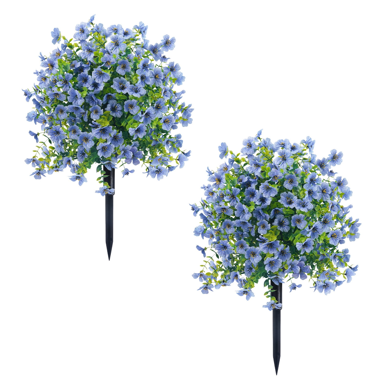 2Pcs Artificial Boxwood Topiary Ball Trees with Flowers for Outdoor with Ground Spike 23.6",UV Resistant Artificial Shrubs Flowers,Plants for Garden,Yard,Porch Festival Decor
