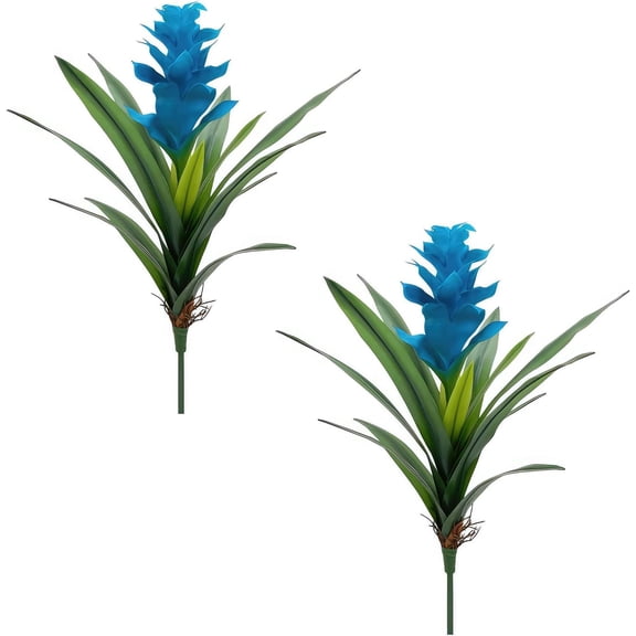 2Pcs Artificial Bromeliad Plants, 18" Fake Hawaiian Ginger Flower,Large Real Touch Faux Tropical Flowers, Lifelike Exotic House Plants for Home Office Indoor Decoration (White)