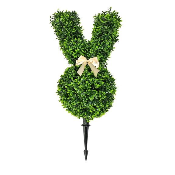 2Pcs Artificial Bunny Ball Trees, Artificial Easter Rabbit Plant Stakes, Fake Easter Bunny Topiary Plant, Artificial Rabbit Plant Stakes for Easter Porch Outdoor Indoor Spring Decor