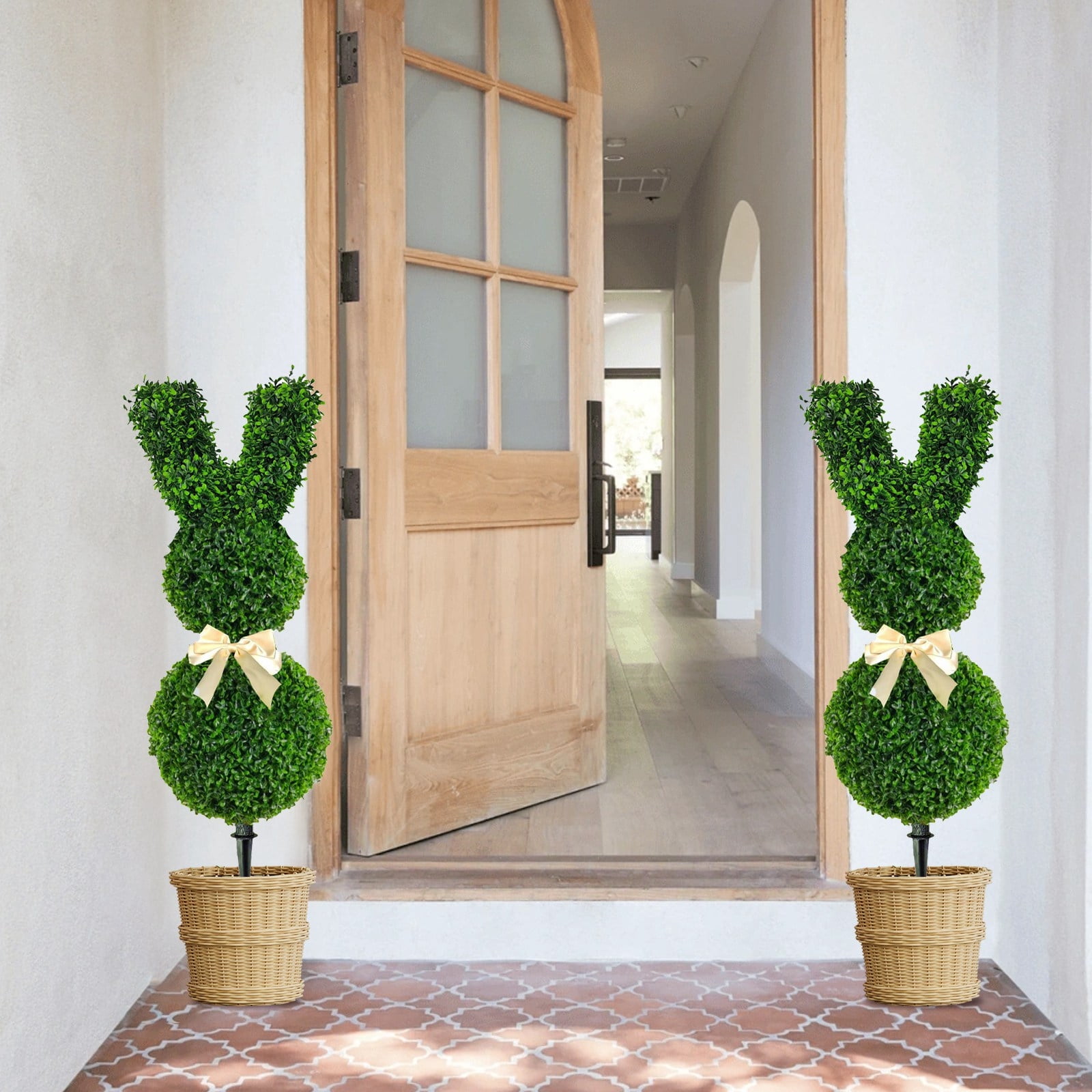 2Pcs Artificial Bunny Topiary Outdoor - Rabbit Shaped Topiary Trees ...