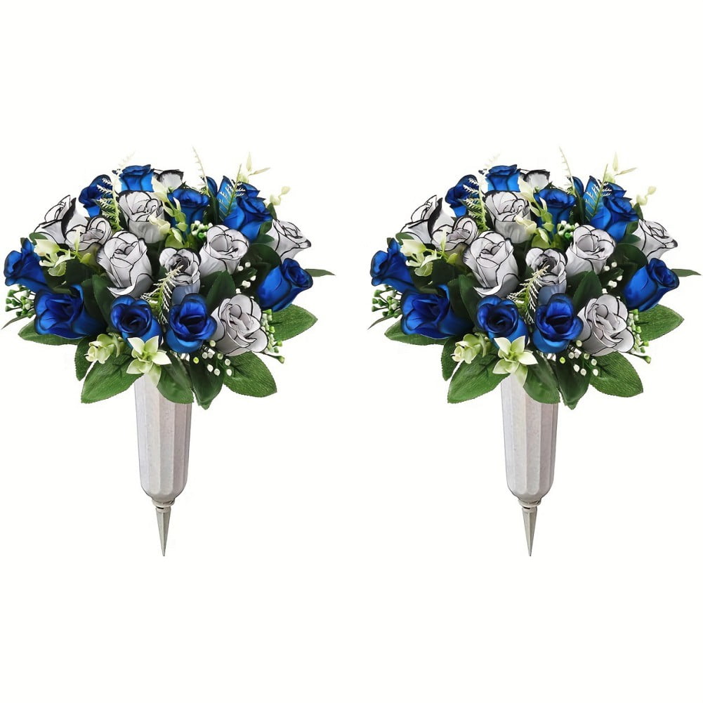 2Pcs Artificial Cemetery Flowers,Artificial Rose Bouquet Graveyard ...