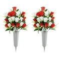 thumbnail image 1 of 2Pcs Artificial Cemetery Flowers with Vase for Grave Silk Memorial Rose Flowers Outdoor Grave Flowers for Grave Vase Cemetery Flower Arrangements, Blue & White, 1 of 5