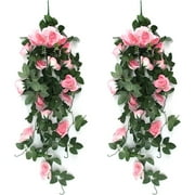 2Pcs Artificial Fake Hanging Flowers, 3.3Ft Rose Long Vines Stems Realistic Plants Hanging Floral UV Resistant for Home Porch Patio Balcony Garden Yard Outside